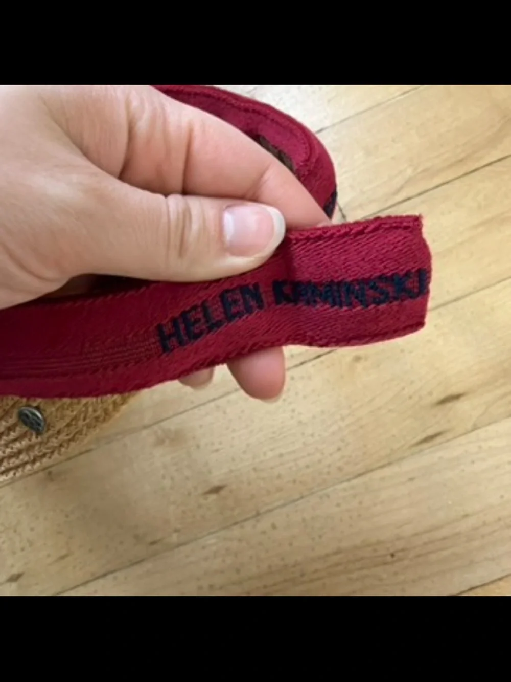 Helen‎ Kaminski Natural Straw Visor with Red Logo Band